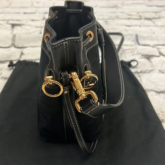 Fendi Black Mon Trésor Mini Leather-trimmed Canvas Bucket Bag - Picture 8 of 16